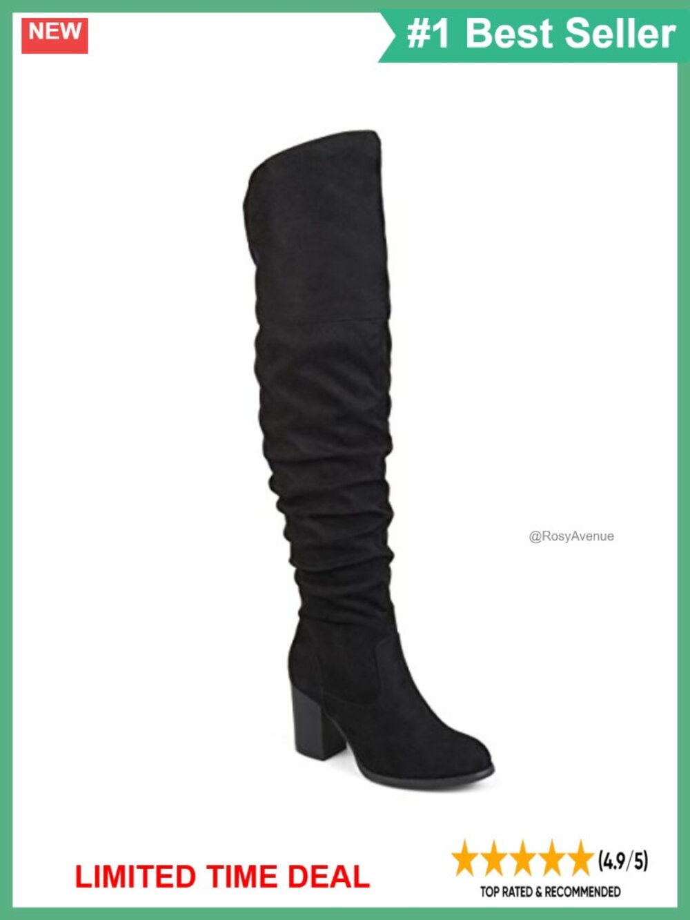 Faux Suede Over-the-Knee Boots Round Toe Stacked Heel Inside Zip - Picture 6 of 6